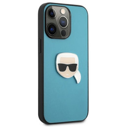 Karl Lagerfeld Leather Ikonik Karl& 39 s Head Metalinis dėklas iPhone 13 Pro Max - mėlynas
