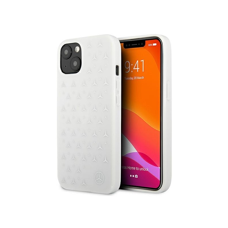 Mercedes Silver Stars Pattern dėklas iPhone 13 - baltas