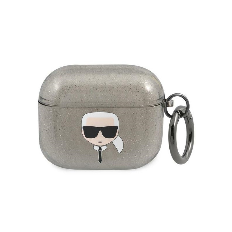 Karl Lagerfeld Glitter Karl& 39 s Head dėklas, skirtas AirPods 3 – juodas