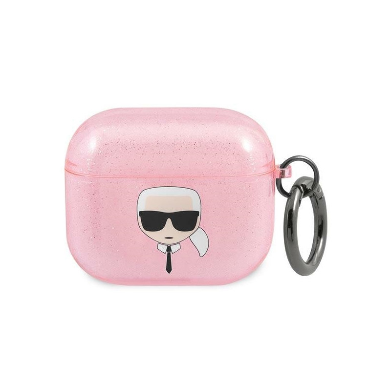 Karl Lagerfeld Glitter Karl& 39 s Head dėklas, skirtas AirPods 3 – rožinis