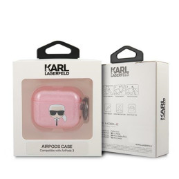 Karl Lagerfeld Glitter Karl& 39 s Head dėklas, skirtas AirPods 3 – rožinis