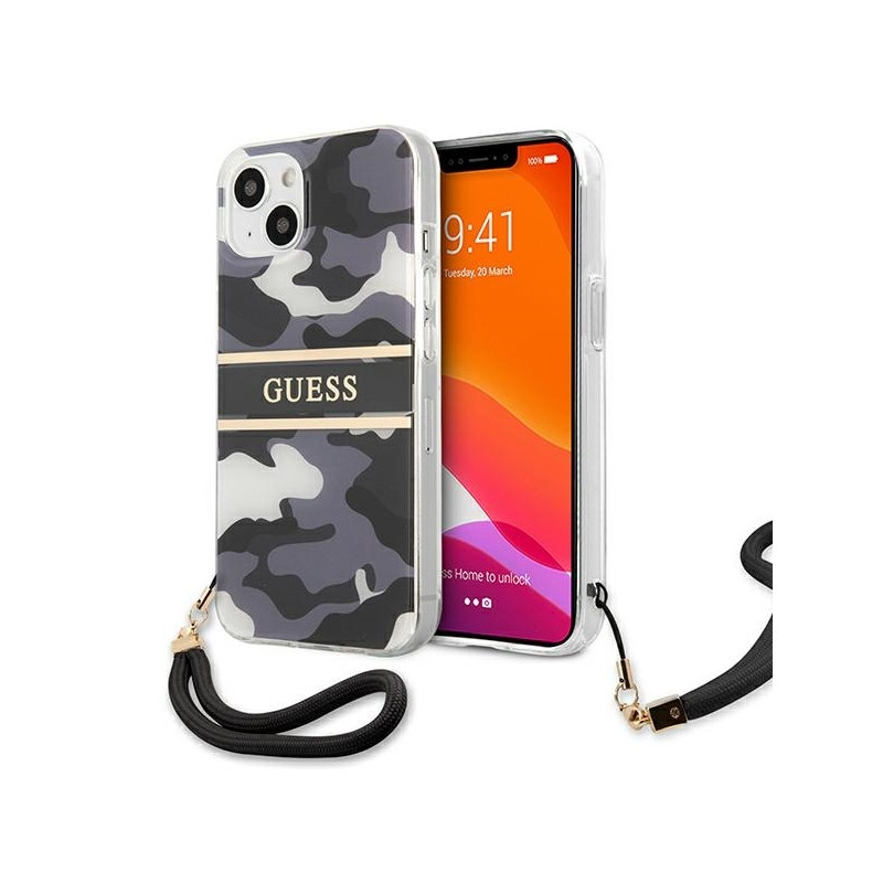 Guess Camo Strap Collection dėklas iPhone 13 - juodas