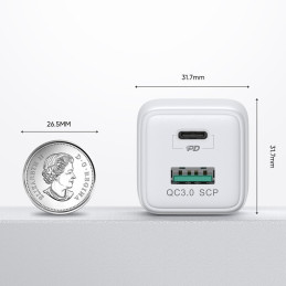 Joyroom sieninis įkroviklis (EU kištukas) USB / USB Type C 30W Power Delivery QuickCharge 3.0 AFC FCP baltas (L-QP303)