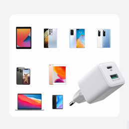 Joyroom sieninis įkroviklis (EU kištukas) USB / USB Type C 30W Power Delivery QuickCharge 3.0 AFC FCP baltas (L-QP303)