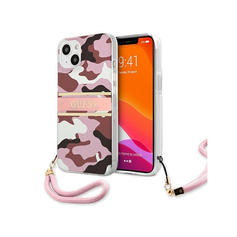 Guess Camo Strap Collection dėklas iPhone 13 mini - rožinis
