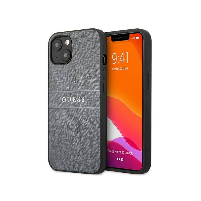 Guess Saffiano Strap dėklas iPhone 13 mini - pilkas