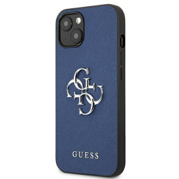 Guess Saffiano 4G metalinis logotipo dėklas iPhone 13 mini - mėlynas