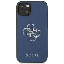 Guess Saffiano 4G metalinis logotipo dėklas iPhone 13 mini - mėlynas