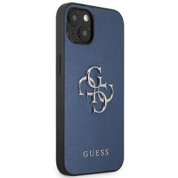 Guess Saffiano 4G metalinis logotipo dėklas iPhone 13 mini - mėlynas