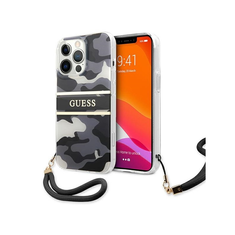 Guess Camo Strap Collection dėklas, skirtas iPhone 13 Pro Max - juodas