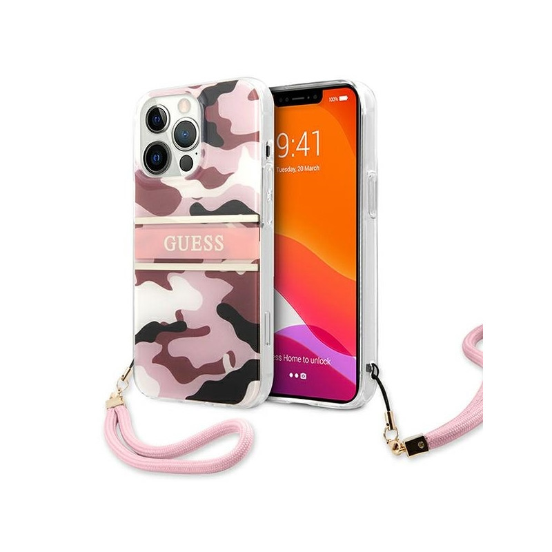 Guess Camo Strap Collection dėklas, skirtas iPhone 13 Pro Max - rožinis