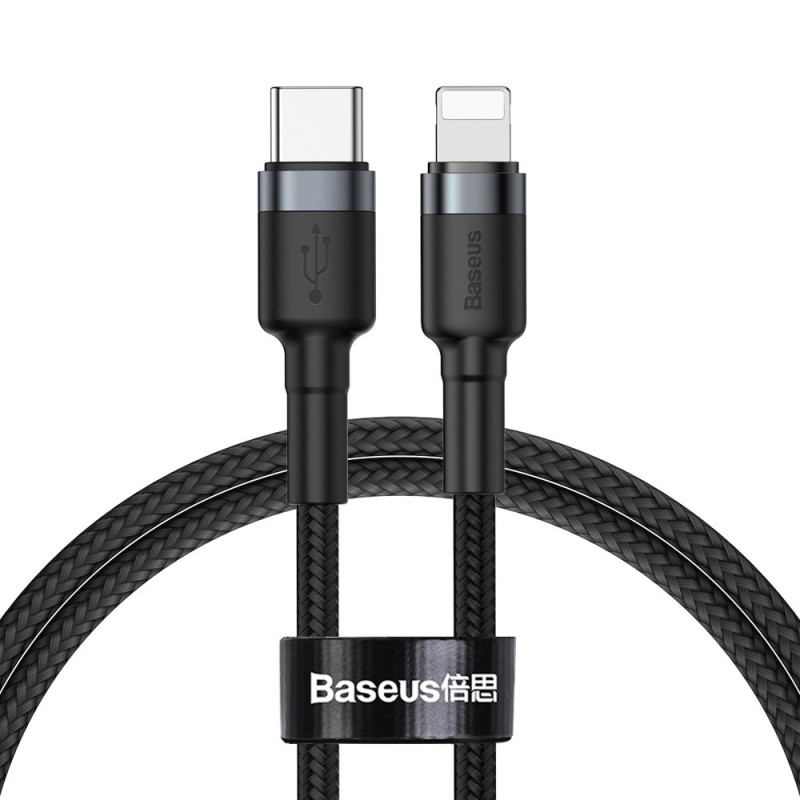 Baseus CATLKLF-G1 Lightning – USB-C PD QC laidas 18W 480Mb/ s 1m – juoda ir pilka