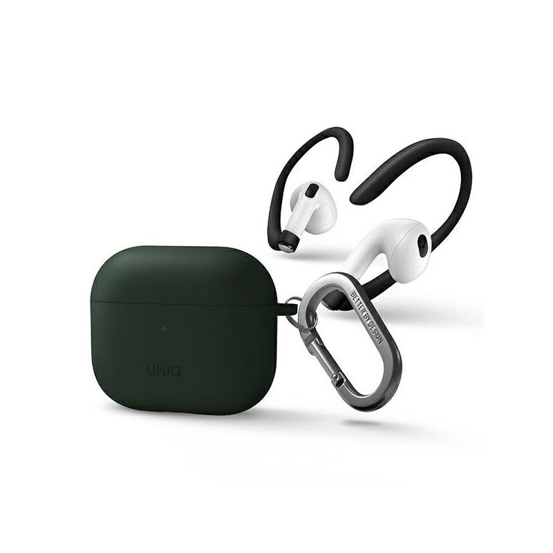 Uniq Nexo dėklas, skirtas AirPods 3 + Ear Hooks Silikoninis - žalias
