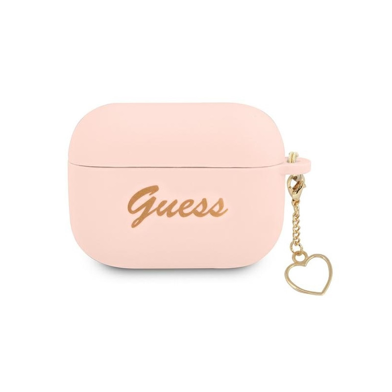 Guess Silicone Charm Heart Collection dėklas, skirtas AirPods Pro – rožinis