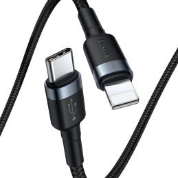 Baseus CATLKLF-G1 Lightning – USB-C PD QC laidas 18W 480Mb/ s 1m – juoda ir pilka