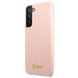 Guess Silicone Script Metal Logo dėklas, skirtas Samsung Galaxy S22+ - rožinis