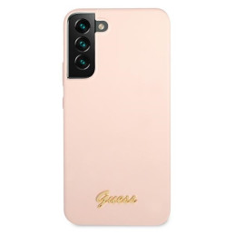 Guess Silicone Script Metal Logo dėklas, skirtas Samsung Galaxy S22+ - rožinis