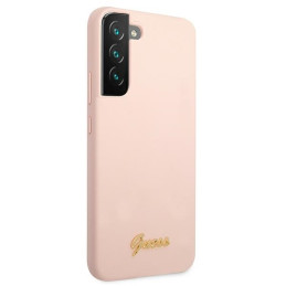Guess Silicone Script Metal Logo dėklas, skirtas Samsung Galaxy S22+ - rožinis