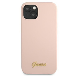 Guess Silicone Script Gold Logo MagSafe dėklas iPhone 13 - šviesiai rožinis