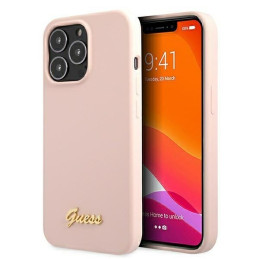 Guess Silicone Script Gold Logo MagSafe dėklas iPhone 13 Pro Max - šviesiai rožinis