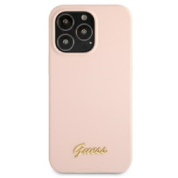 Guess Silicone Script Gold Logo MagSafe dėklas iPhone 13 Pro Max - šviesiai rožinis