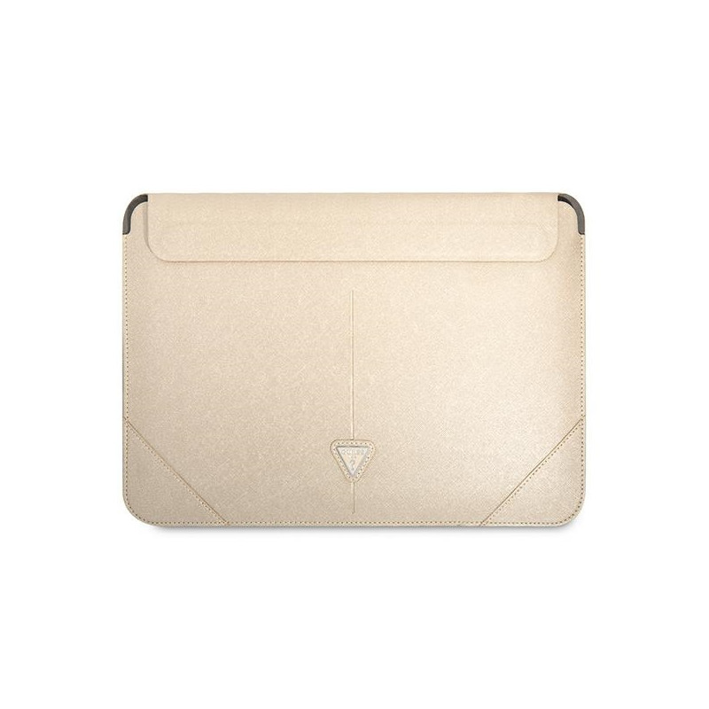 Guess Saffiano Triangle Logo dėklas 14" nešiojamam kompiuteriui - smėlio spalvos