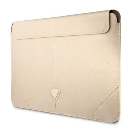 Guess Saffiano Triangle Logo dėklas 14" nešiojamam kompiuteriui - smėlio spalvos