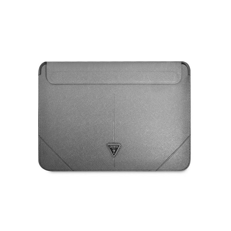 Guess Saffiano Triangle Logo dėklas 14" nešiojamam kompiuteriui – sidabrinis