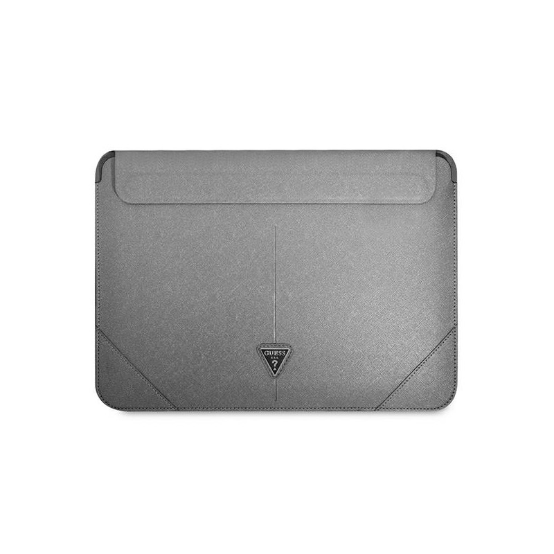 Guess Saffiano Triangle Logo dėklas 16" nešiojamam kompiuteriui – sidabrinis