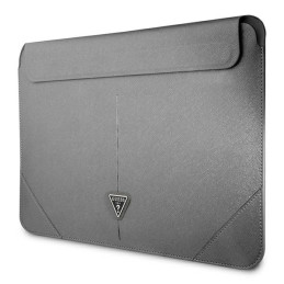 Guess Saffiano Triangle Logo dėklas 16" nešiojamam kompiuteriui – sidabrinis