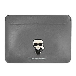 Karl Lagerfeld Saffiano Ikonik Karl dėklas 13-14" nešiojamam kompiuteriui – sidabrinis