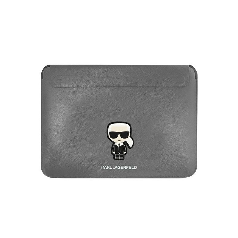 Karl Lagerfeld Saffiano Ikonik Karl dėklas 13-14" nešiojamam kompiuteriui – sidabrinis