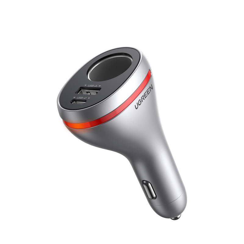 Ugreen automobilinis įkroviklis USB Type C / USB QC PD 24W su 12V automobilinio cigarečių degiklio lizdu sidabrinis (CD2...