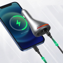 Ugreen automobilinis įkroviklis USB Type C / USB QC PD 24W su 12V automobilinio cigarečių degiklio lizdu sidabrinis (CD2...