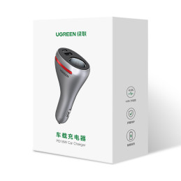 Ugreen automobilinis įkroviklis USB Type C / USB QC PD 24W su 12V automobilinio cigarečių degiklio lizdu sidabrinis (CD2...