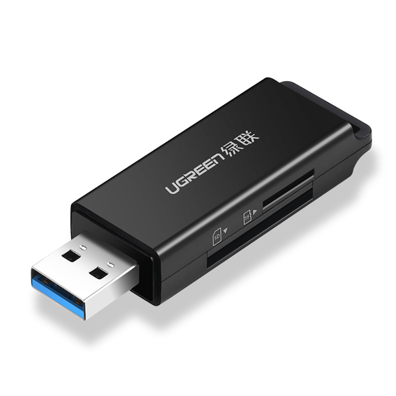 Ugreen nešiojamas TF/ SD kortelių skaitytuvas, skirtas USB 3.0 juodai (CM104)