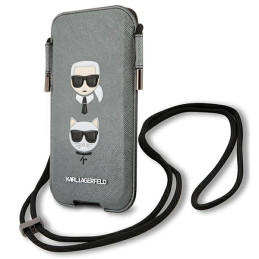 Karl Lagerfeld Saffiano Ikonik Karl&Choupette Head 6,7 colių rankinė - pilka