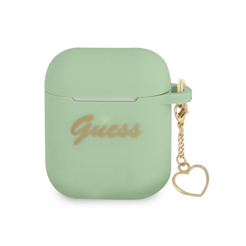 Guess Silicone Charm Heart Collection dėklas, skirtas AirPods 1/ 2 – žalias