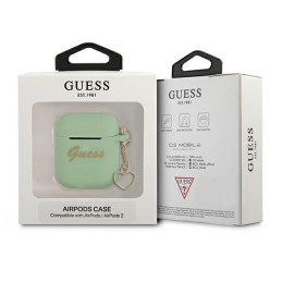 Guess Silicone Charm Heart Collection dėklas, skirtas AirPods 1/ 2 – žalias