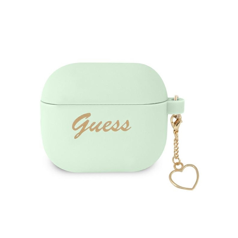 Guess Silicone Charm Heart Collection dėklas, skirtas AirPods 3 – žalias