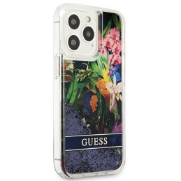 Guess Flower Liquid Glitter dėklas, skirtas iPhone 13 Pro / iPhone 13 - mėlynas