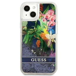 Guess Flower Liquid Glitter dėklas iPhone 13 mini - mėlynas