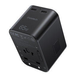 Choetech PD5009-BK GaN EU / JAV / JK / AU 2x USB-C USB-A 65 W PD kelioninis adapteris - juodas