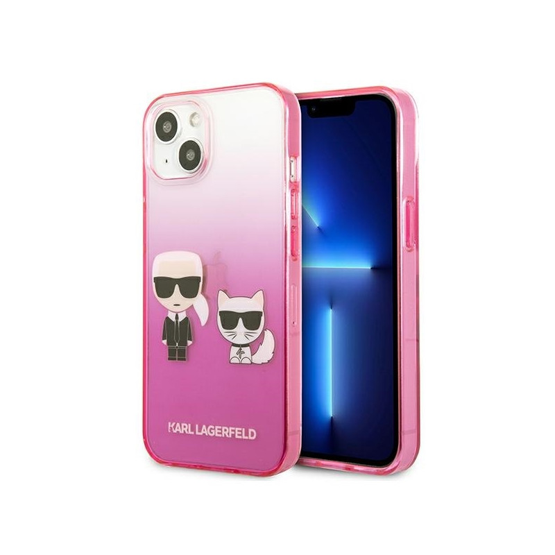 Karl Lagerfeld Gradient Ikonik Karl&Choupette dėklas iPhone 13 mini - rožinis