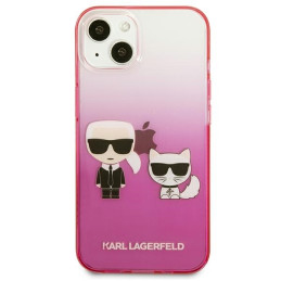 Karl Lagerfeld Gradient Ikonik Karl&Choupette dėklas iPhone 13 mini - rožinis