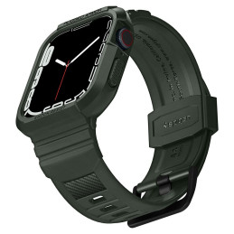 „Spigen Rugged Armor Pro“ dėklas su dirželiu, skirtas Apple Watch 4/ 5/ 6/ 7/ 8/ SE (44/ 45 mm) – žalias
