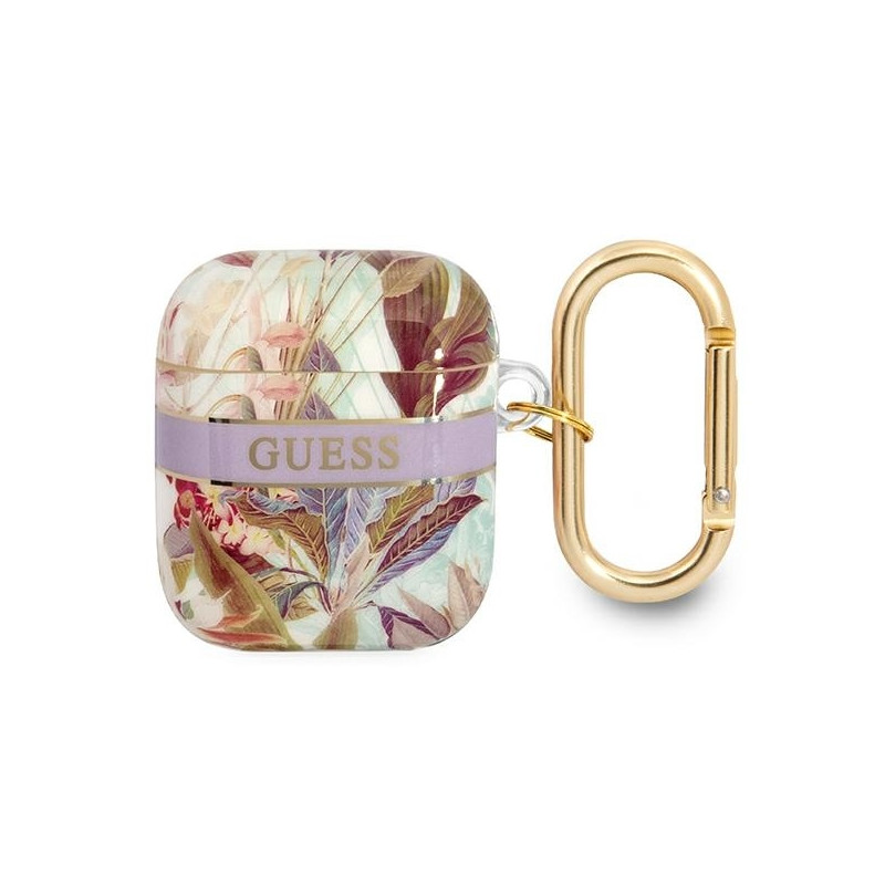 Guess Flower Strap Collection dėklas, skirtas AirPods 1/ 2 – violetinis