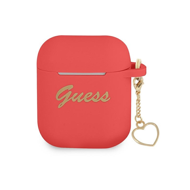 Guess Silicone Charm Heart Collection dėklas, skirtas AirPods 1/ 2 – raudonas