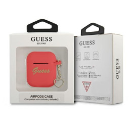 Guess Silicone Charm Heart Collection dėklas, skirtas AirPods 1/ 2 – raudonas