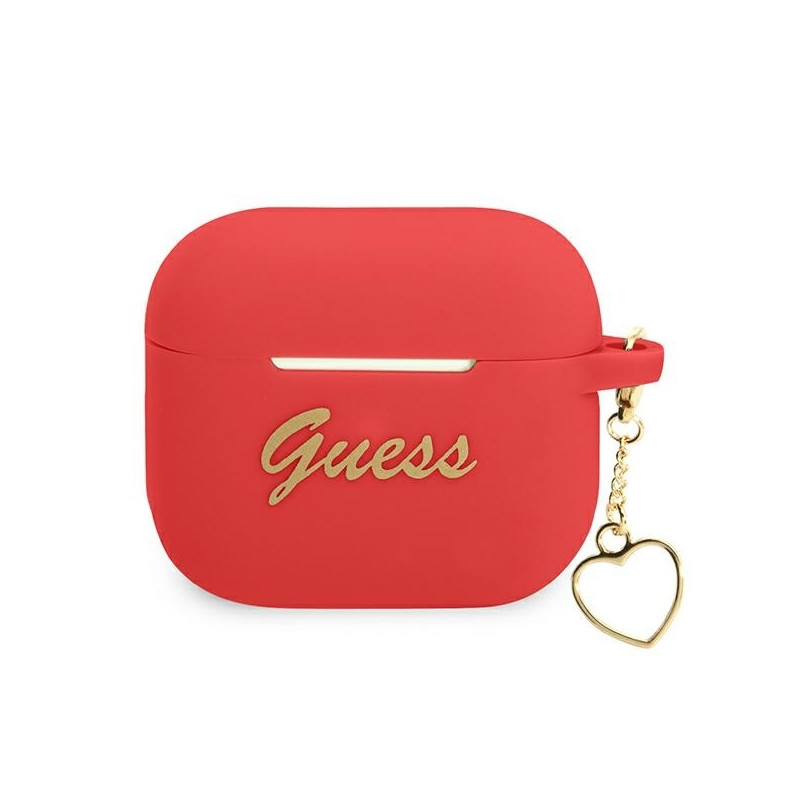 Guess Silicone Charm Heart Collection dėklas, skirtas AirPods 3 dangteliui – raudonas